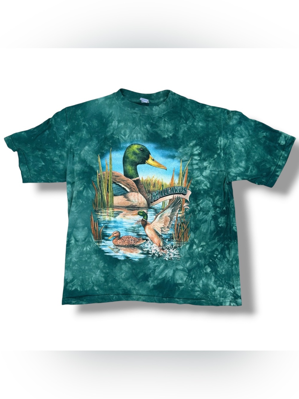 Vintage 90s Mallards Duck Tie Dye T-Shirt Green Size XL USA